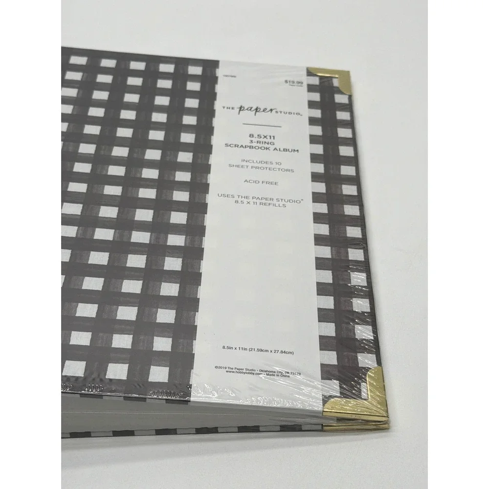 The Paper Studio 8.5x11 3-Ring Scrapbook Album Black White Buffalo Plaid 1907666